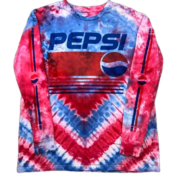 SOLD! PEPSI tie dye long sleeve Tshirt upcycled OOAK red white blue unisex extra - Picture 2 of 8